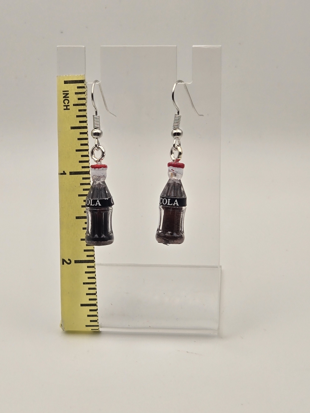 Novelty Cola Bottle Dangle Earrings in Brown and Red
